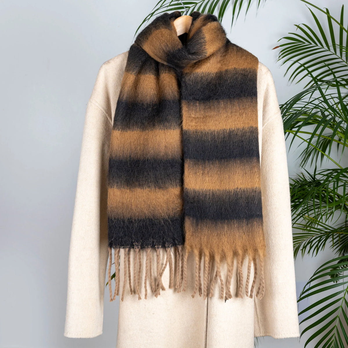 Stripe Blanket Scarf with Tassels