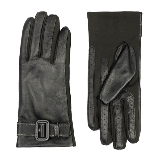 Water-Resistant Faux Silk-Lined Leather and Fabric Gloves