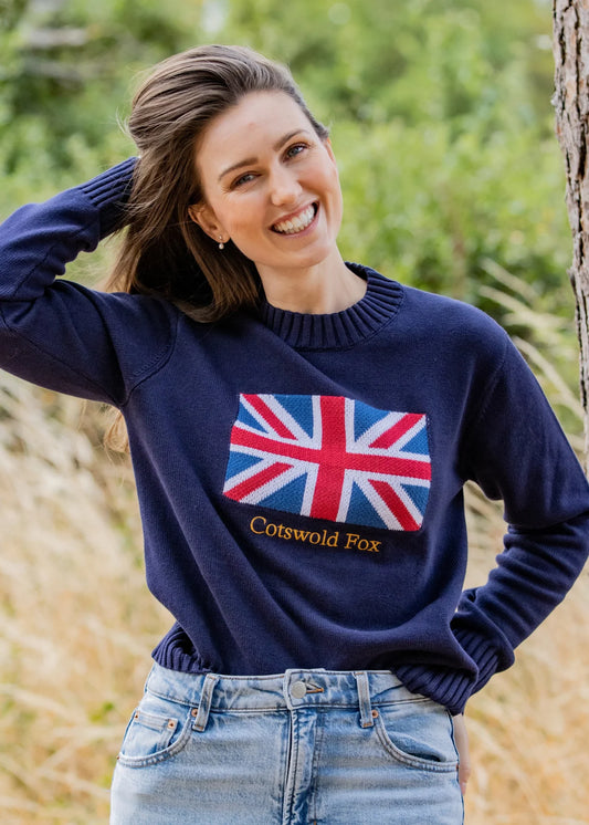 Knitted Cotton Flag Crewneck Jumper