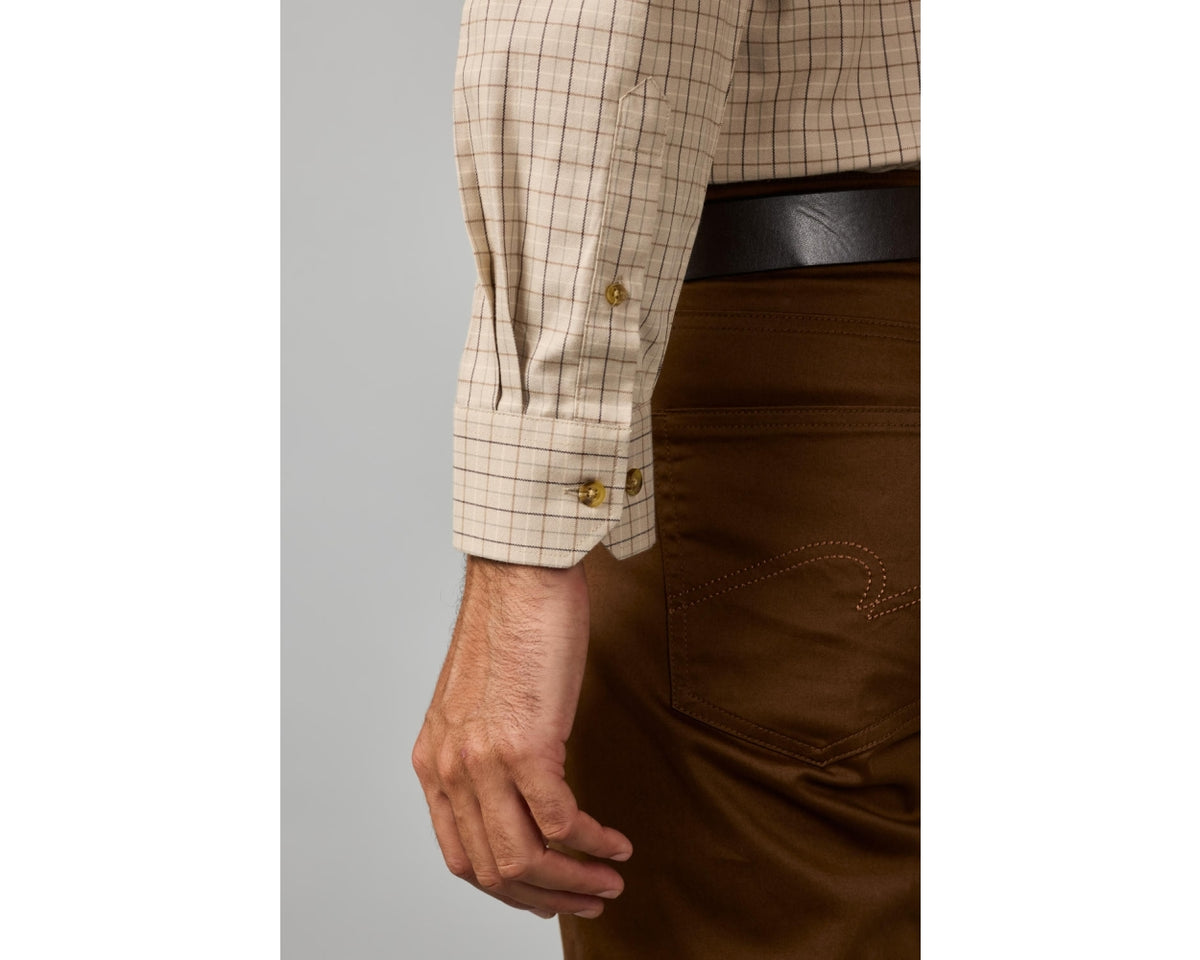 Micro Check Formal Long Sleeve Shirt - Brown