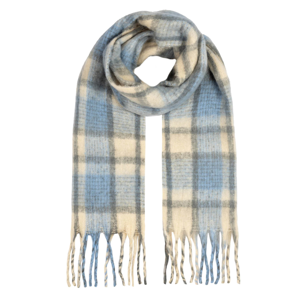 Plaid Check Blanket Scarf with Tassels