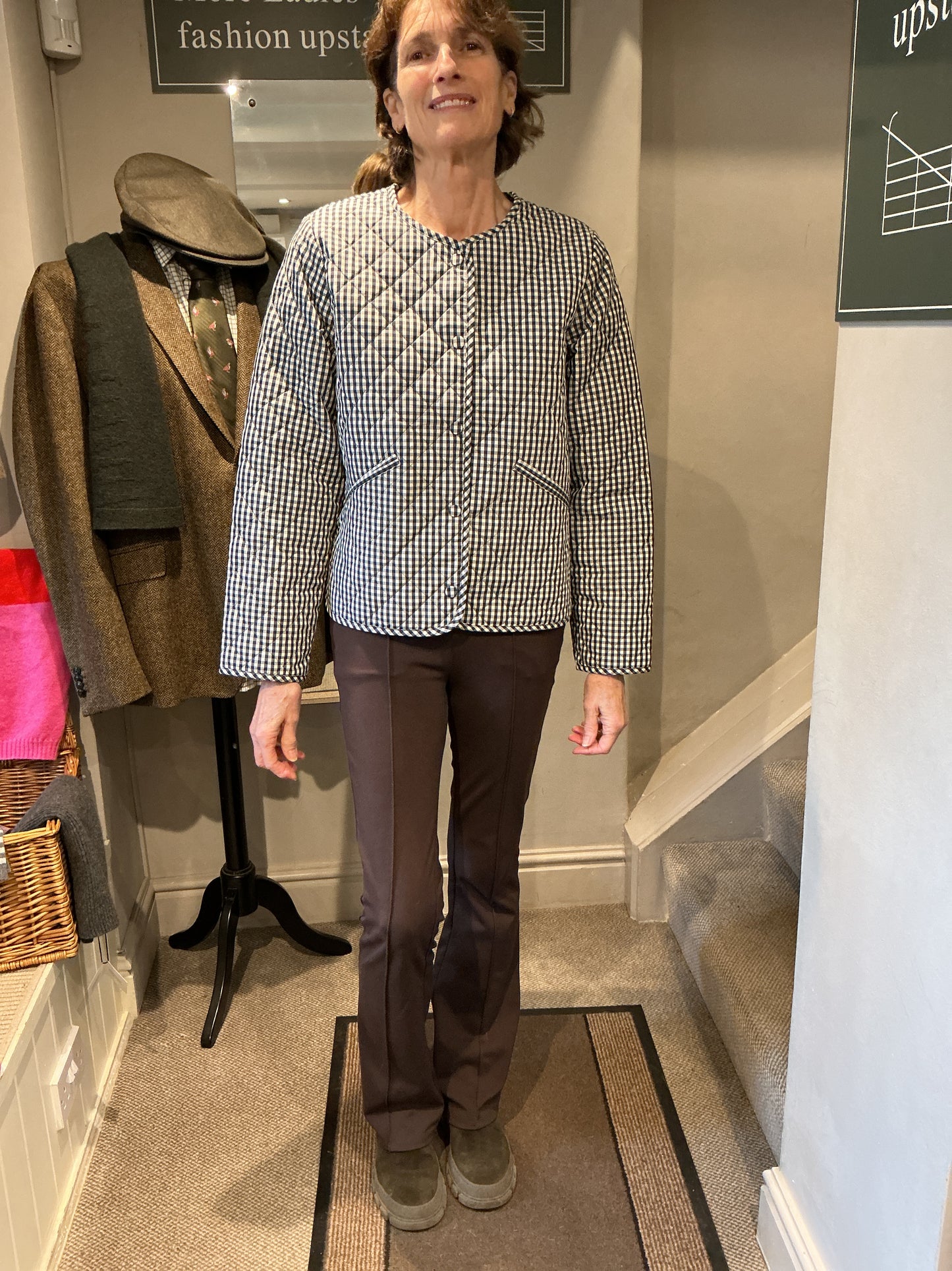 Barbour Cashel check collarless quilted jacket