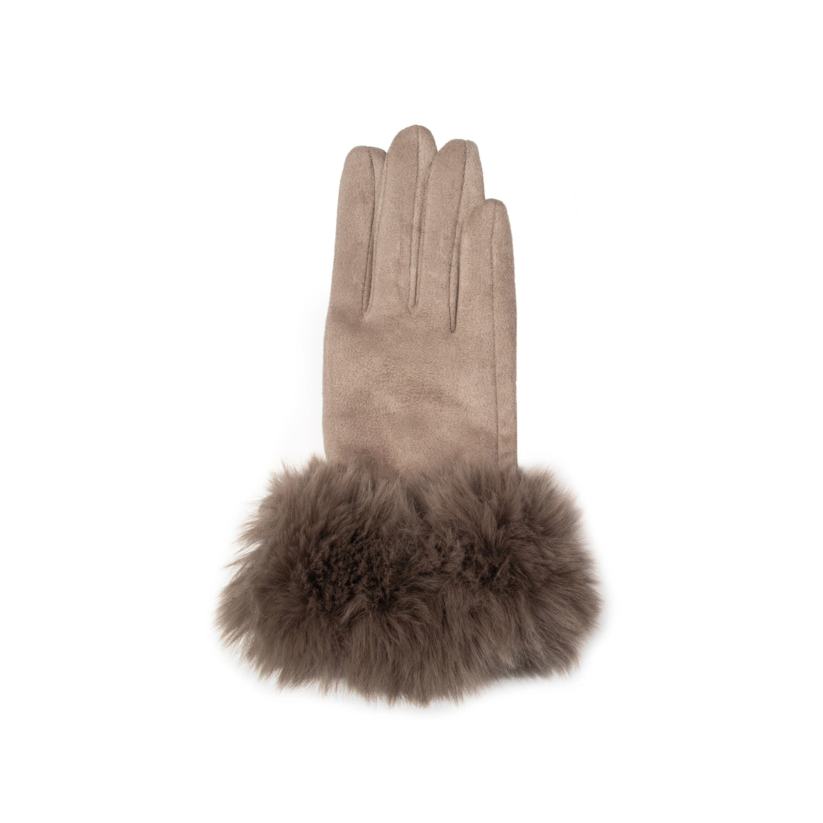 Touchscreen Velour-Lined Faux Suede Gloves with Faux Fur Cuffs