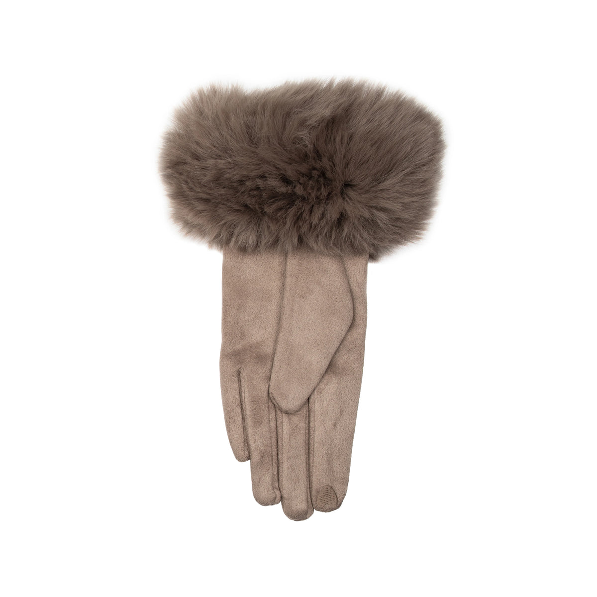 Touchscreen Velour-Lined Faux Suede Gloves with Faux Fur Cuffs