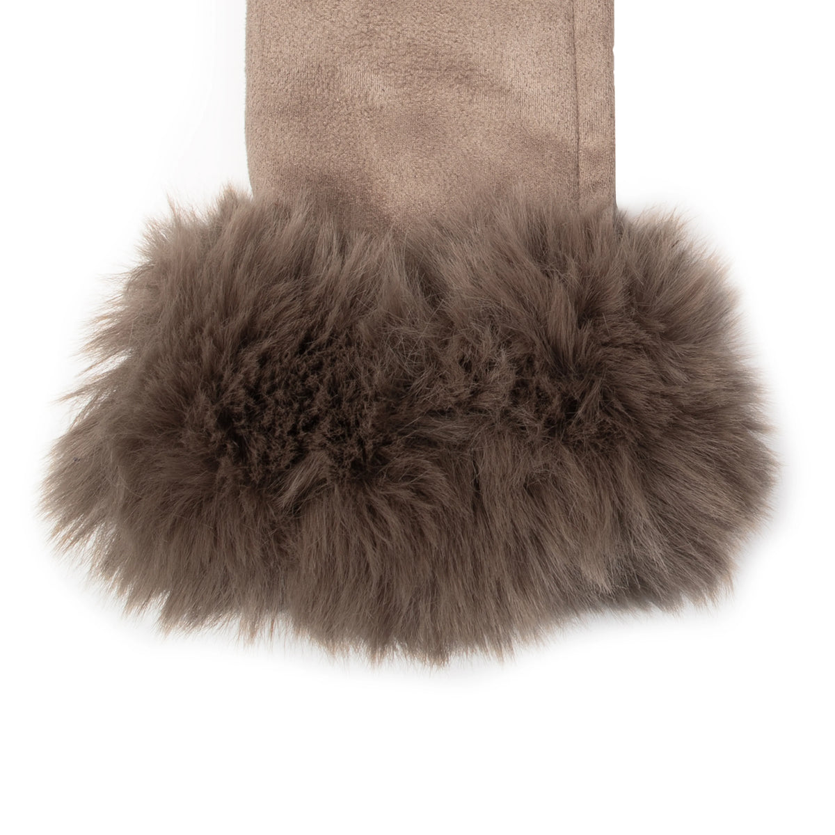 Touchscreen Velour-Lined Faux Suede Gloves with Faux Fur Cuffs