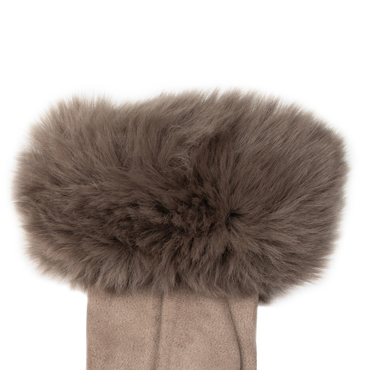 Touchscreen Velour-Lined Faux Suede Gloves with Faux Fur Cuffs