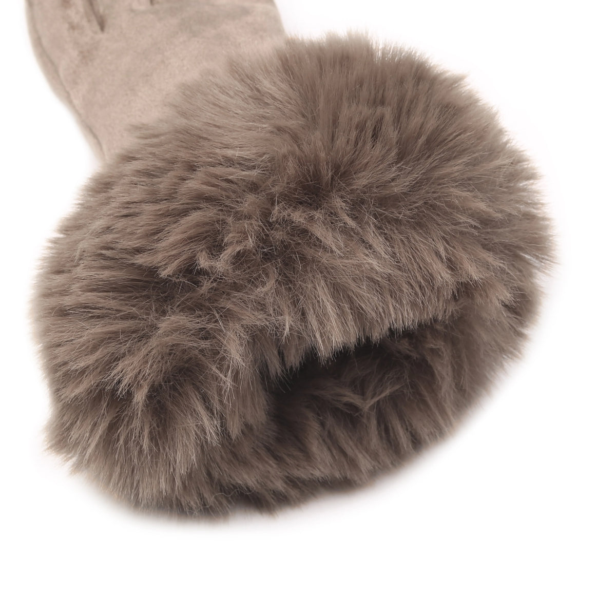 Touchscreen Velour-Lined Faux Suede Gloves with Faux Fur Cuffs