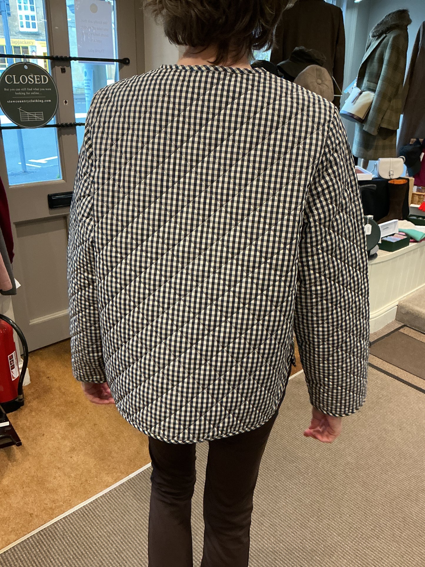 Barbour Cashel check collarless quilted jacket