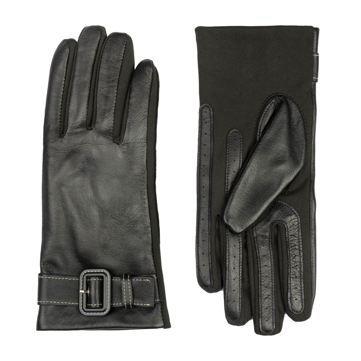 Water-Resistant Faux Silk-Lined Leather and Fabric Gloves