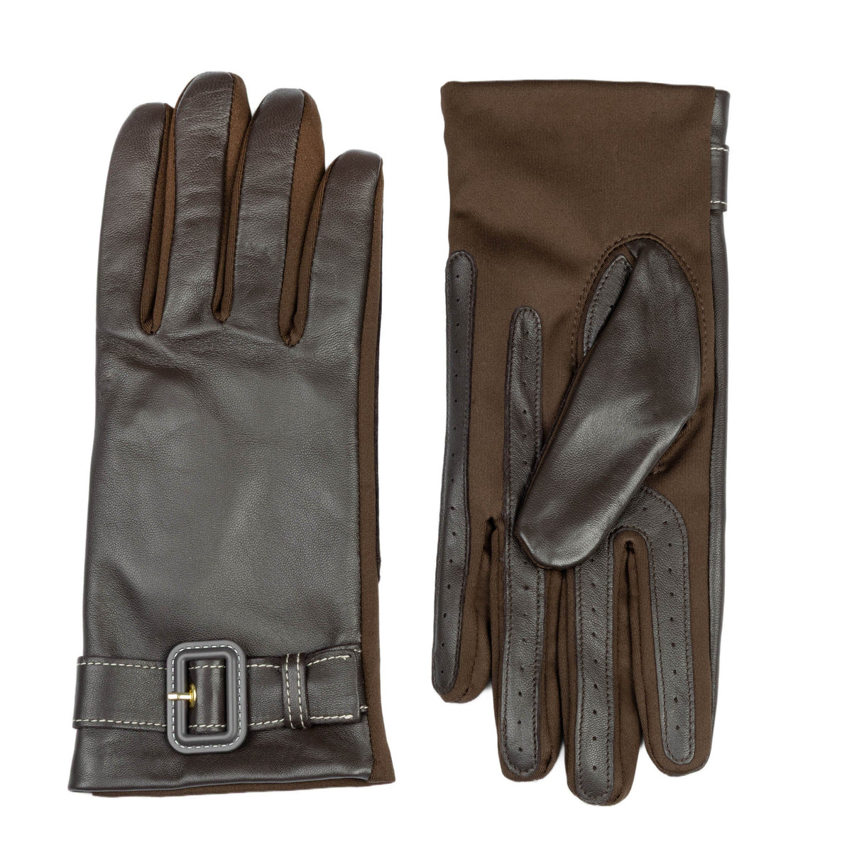 Water-Resistant Faux Silk-Lined Leather and Fabric Gloves