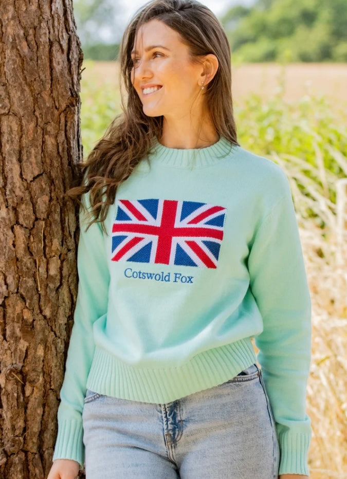 Knitted cotton flag crewneck jumper