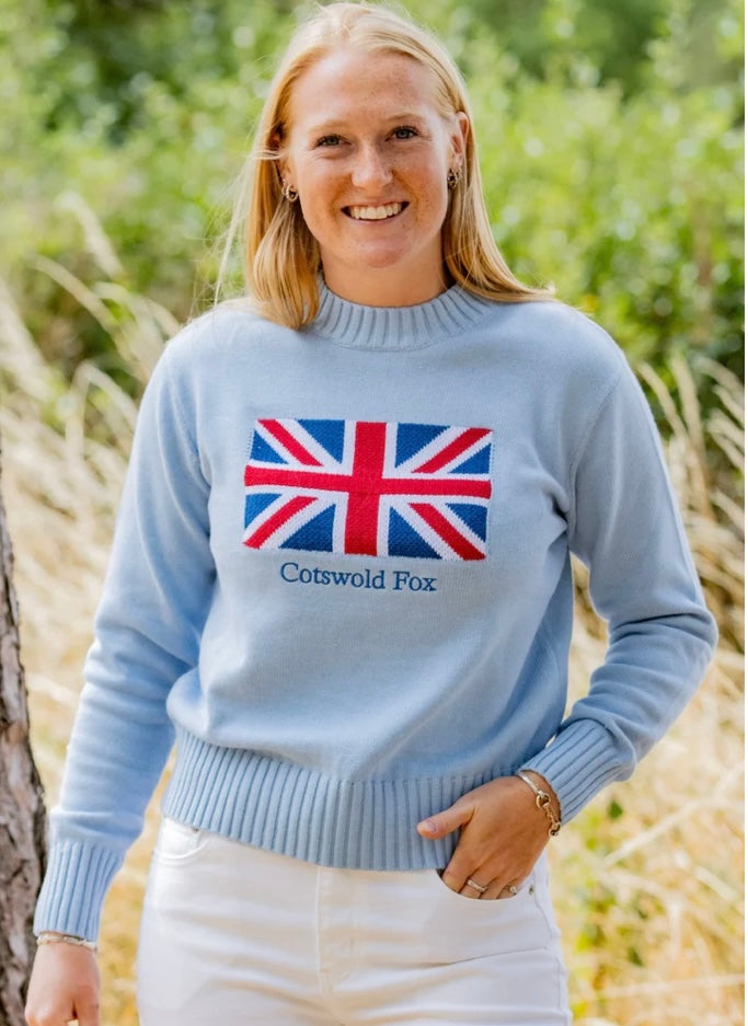 Knitted cotton flag crewneck jumper