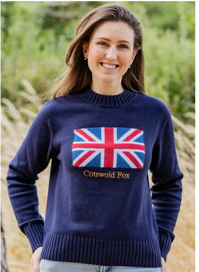 Knitted cotton flag crewneck jumper