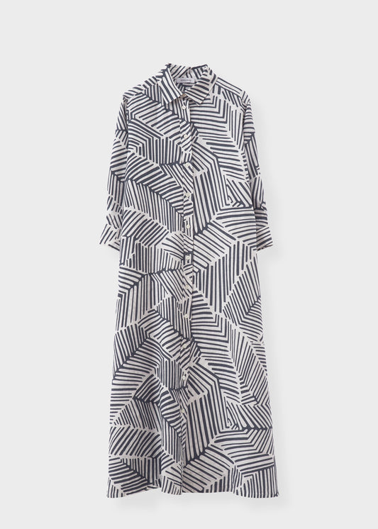 Rosso35 Linen Black Patterned Dress N1720