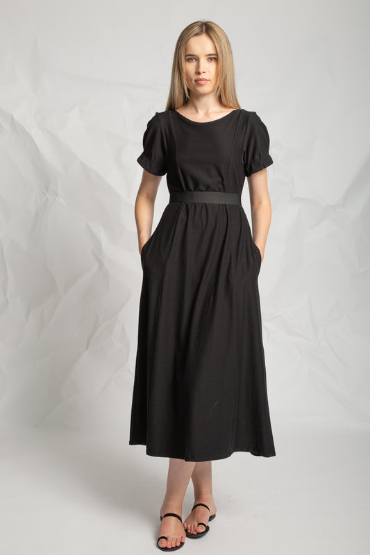 Les Filles D'ailleurs Black Round Neck V Back Dress