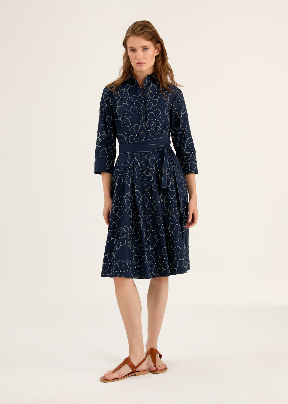 Rosso35 Embroidered Shirt Dress with Belt