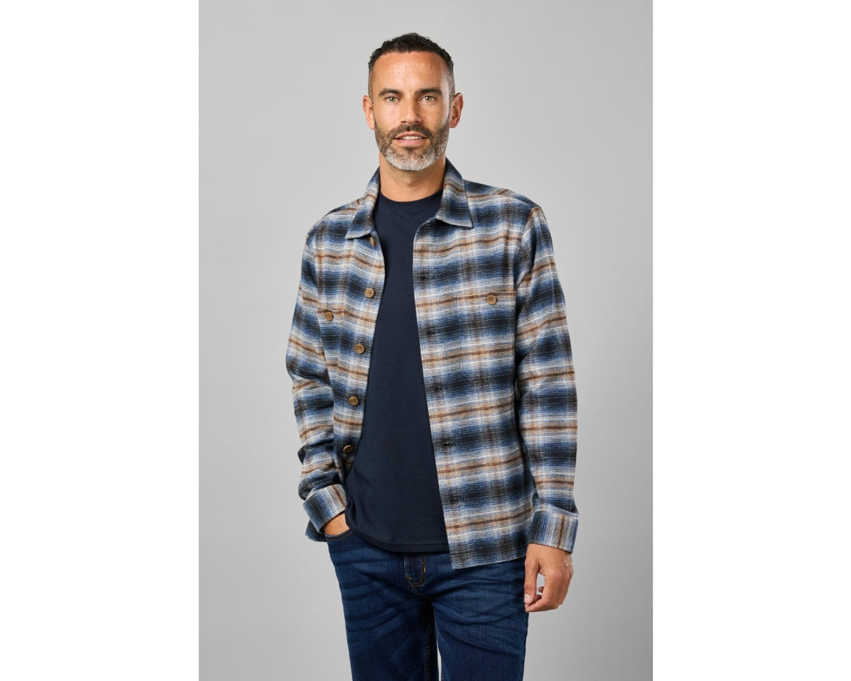 Check Flannel Overshirt - Marl Blue