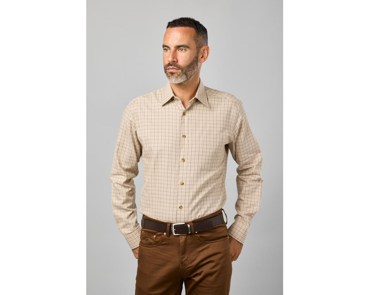 Micro Check Formal Long Sleeve Shirt - Brown