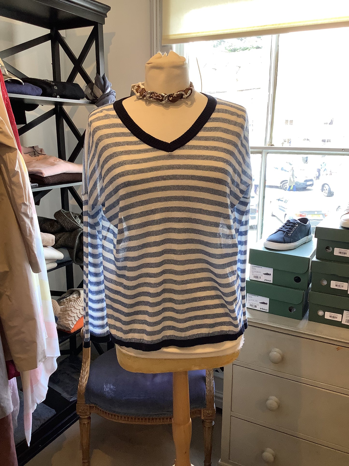 YC Milano 1493 Blue Stripe V-Neck T-Shirt