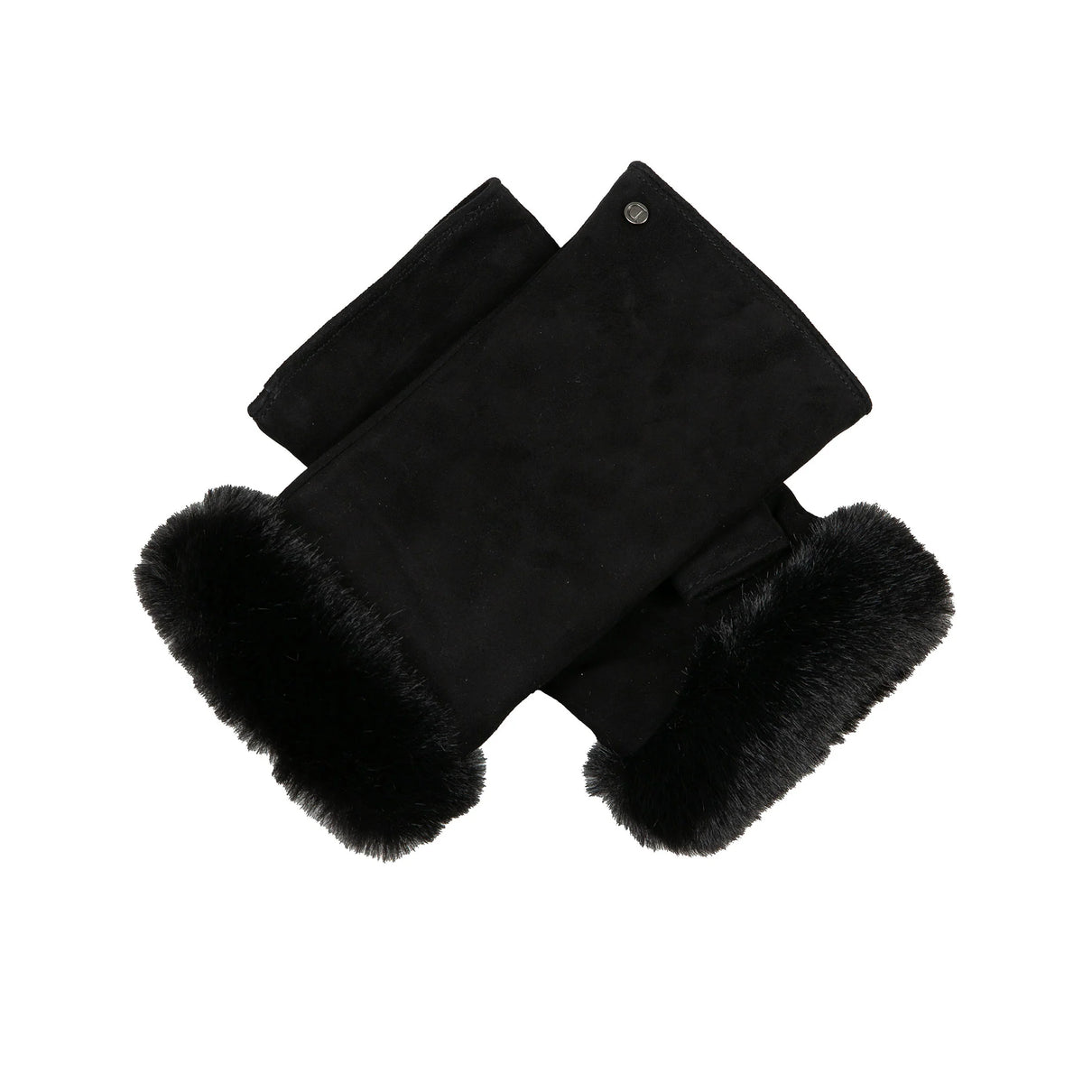 Fingerless Faux Fur-Lined Suede Mittens with Faux Fur Trim (Eva)