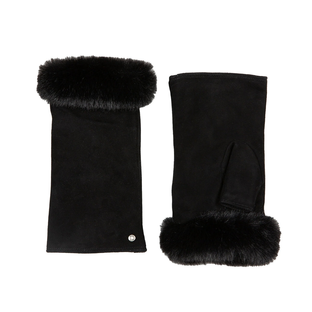 Fingerless Faux Fur-Lined Suede Mittens with Faux Fur Trim (Eva)