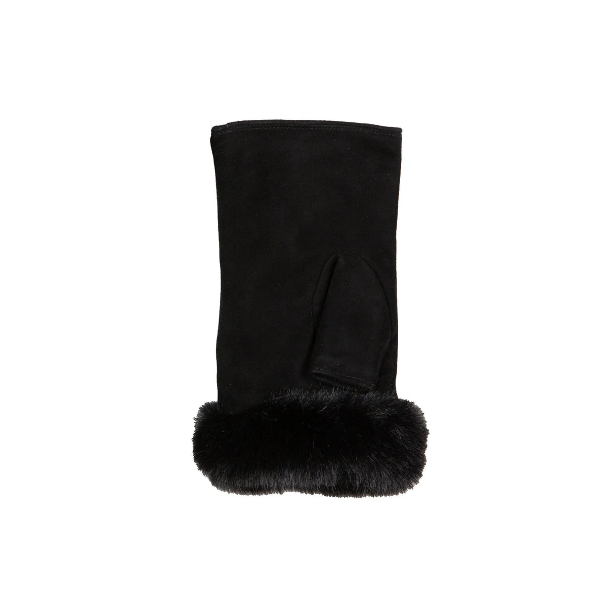 Fingerless Faux Fur-Lined Suede Mittens with Faux Fur Trim (Eva)