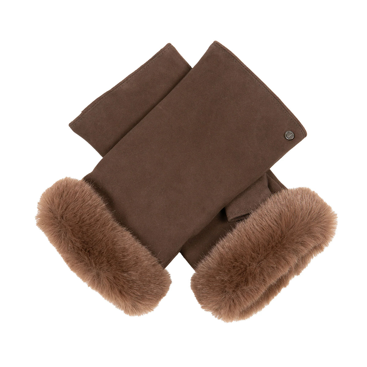 Fingerless Faux Fur-Lined Suede Mittens with Faux Fur Trim (Eva)