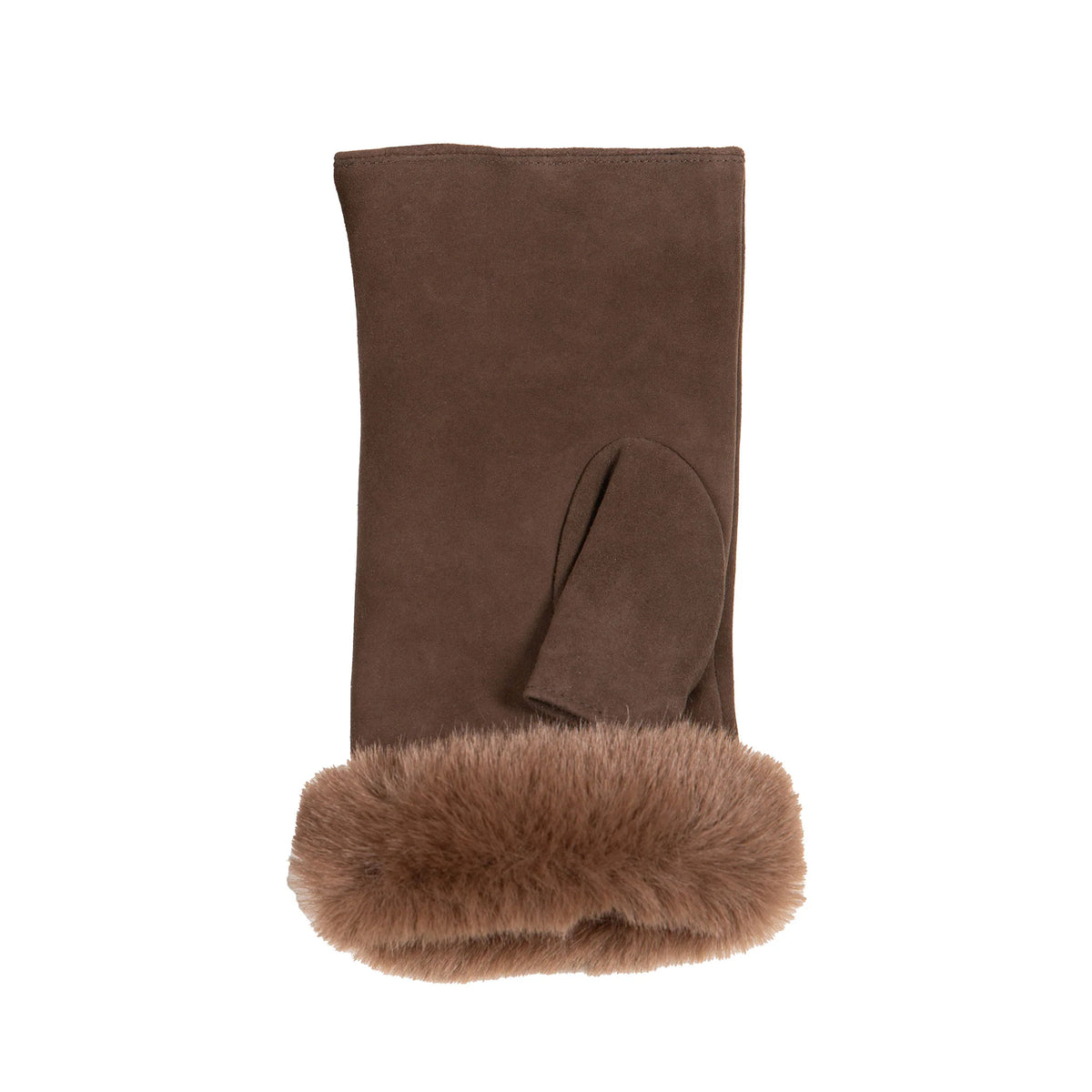 Fingerless Faux Fur-Lined Suede Mittens with Faux Fur Trim (Eva)