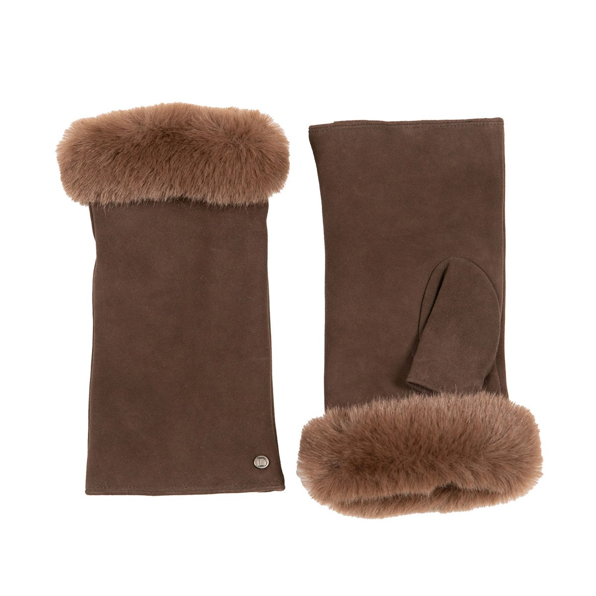 Fingerless Faux Fur-Lined Suede Mittens with Faux Fur Trim (Eva)