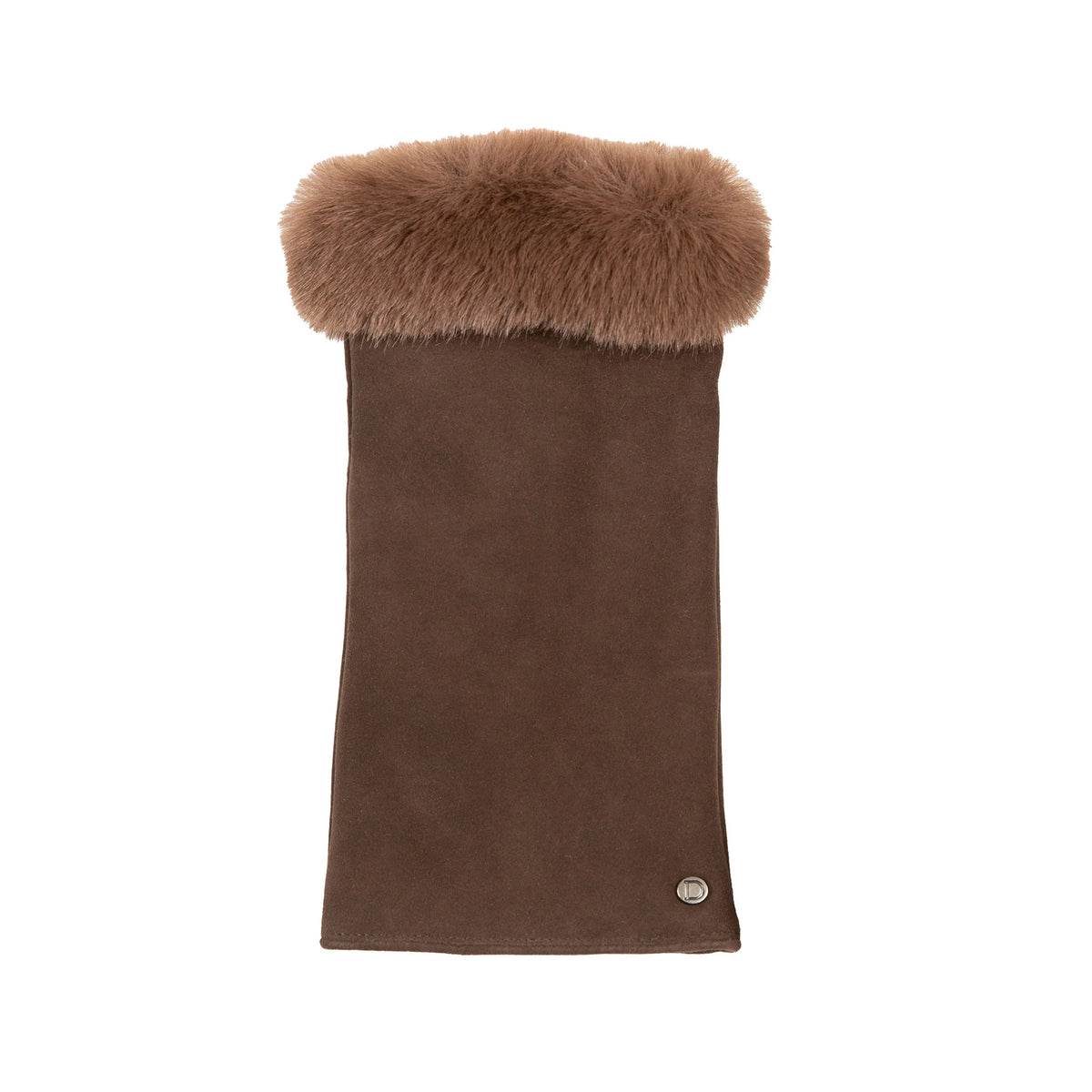 Fingerless Faux Fur-Lined Suede Mittens with Faux Fur Trim (Eva)