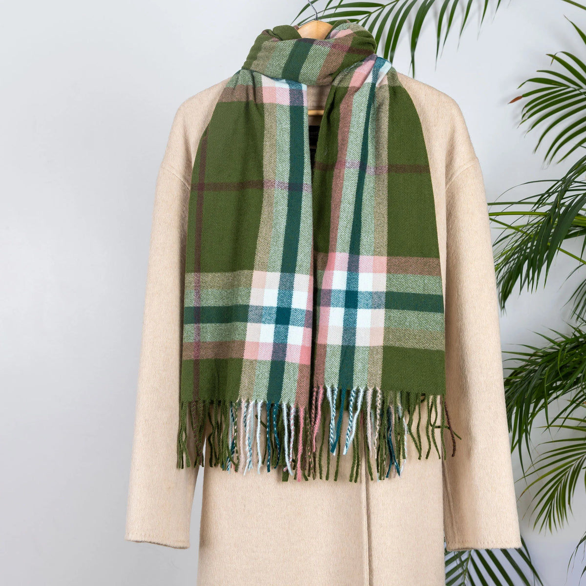 Plaid Check Scarf with Tassels