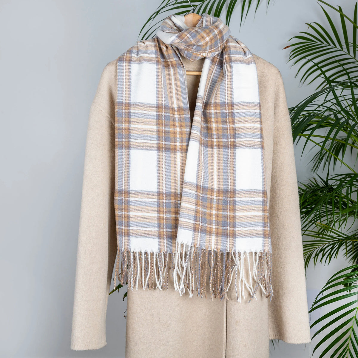 Plaid Check Scarf with Tassels