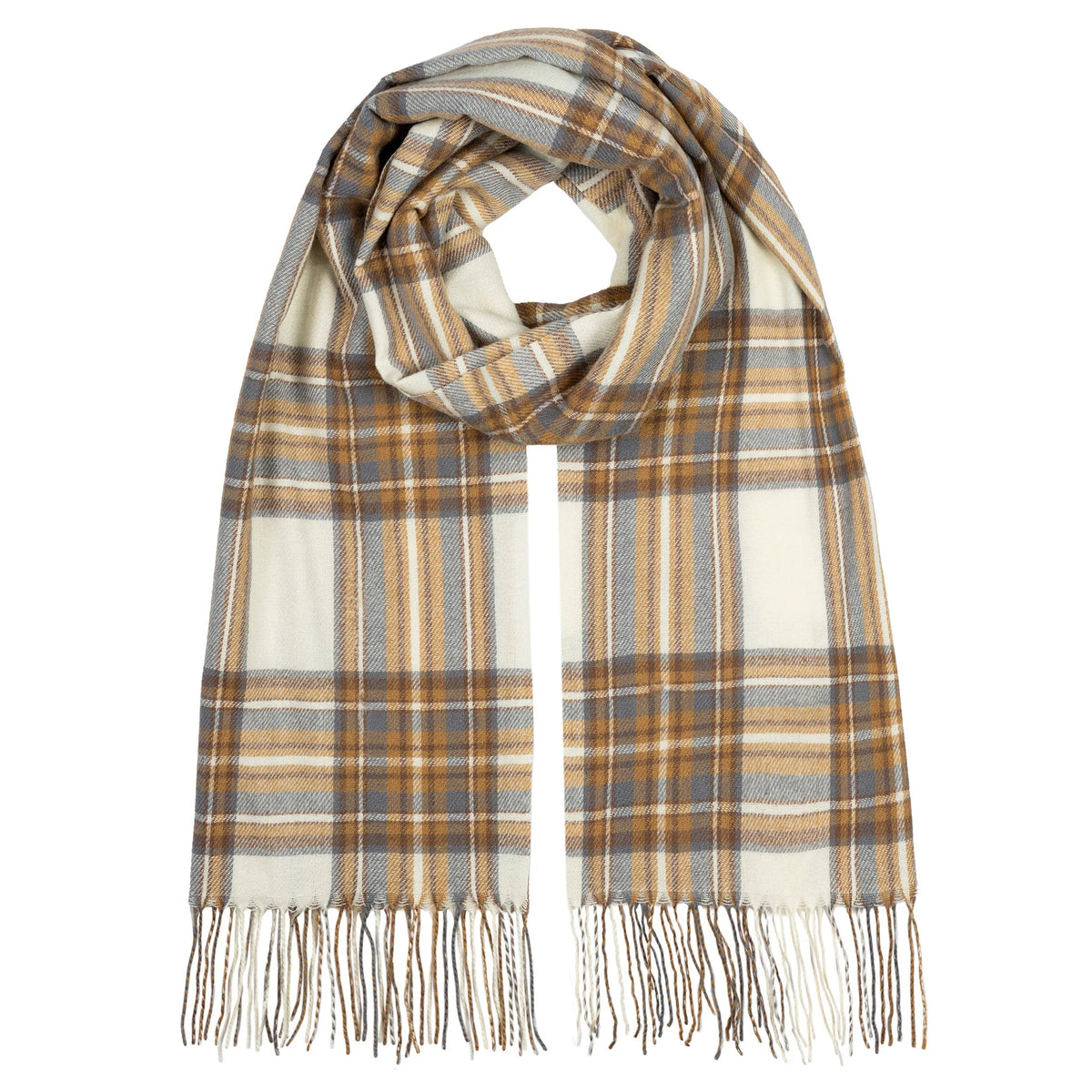Plaid Check Scarf with Tassels
