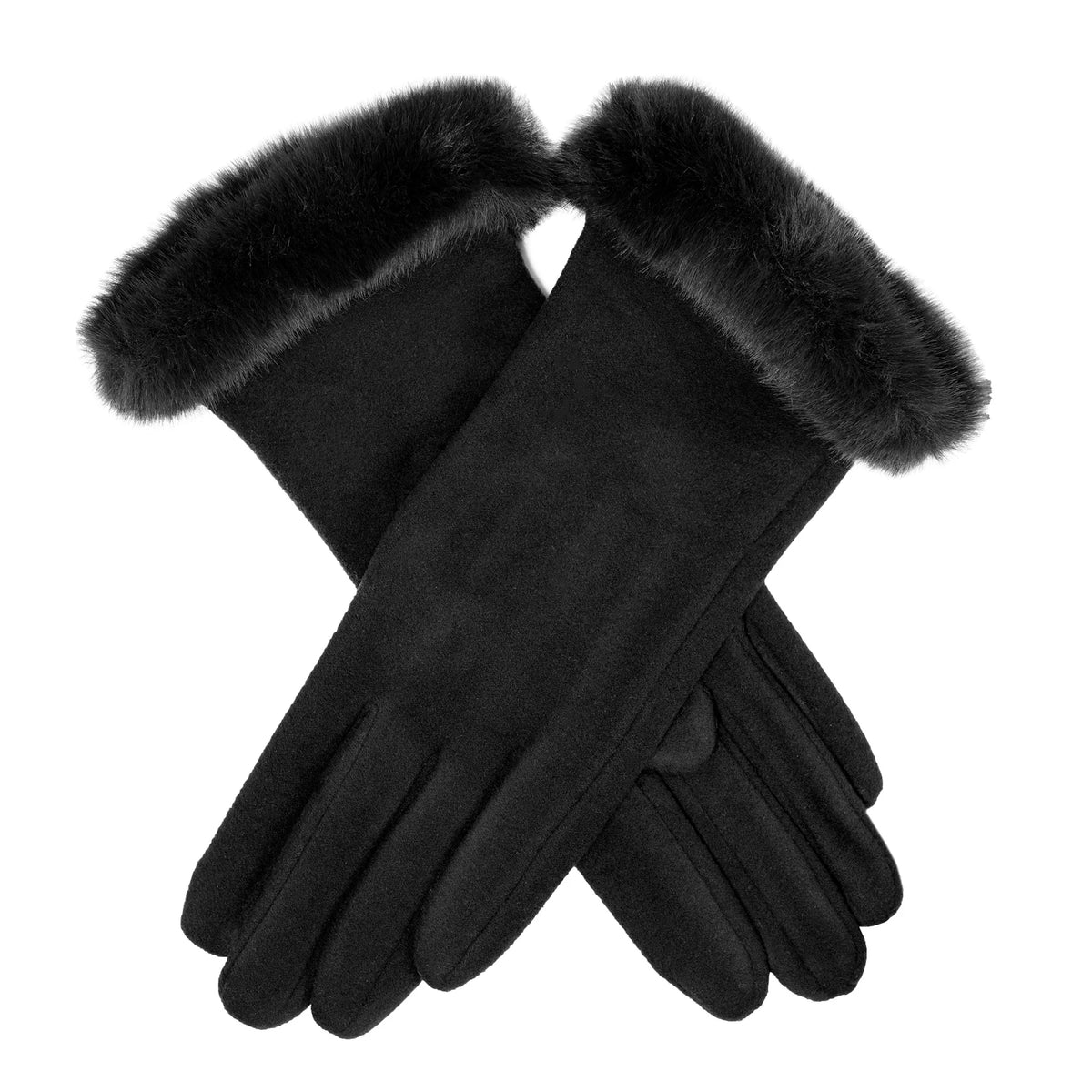 Touchscreen Fabric Gloves with Faux Fur Cuffs