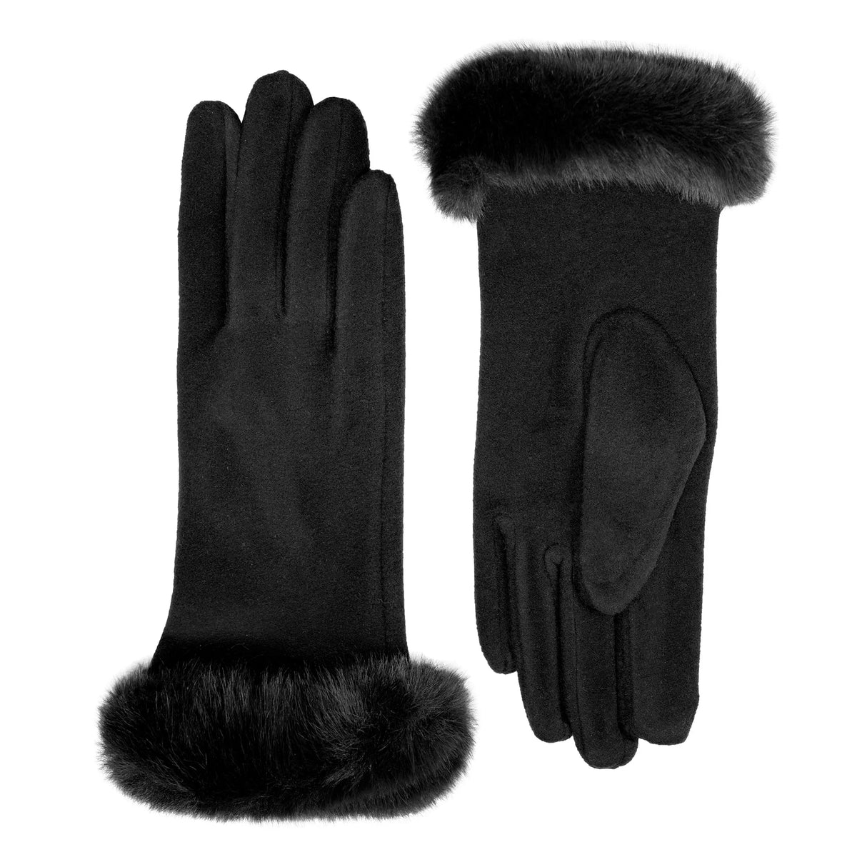 Touchscreen Fabric Gloves with Faux Fur Cuffs