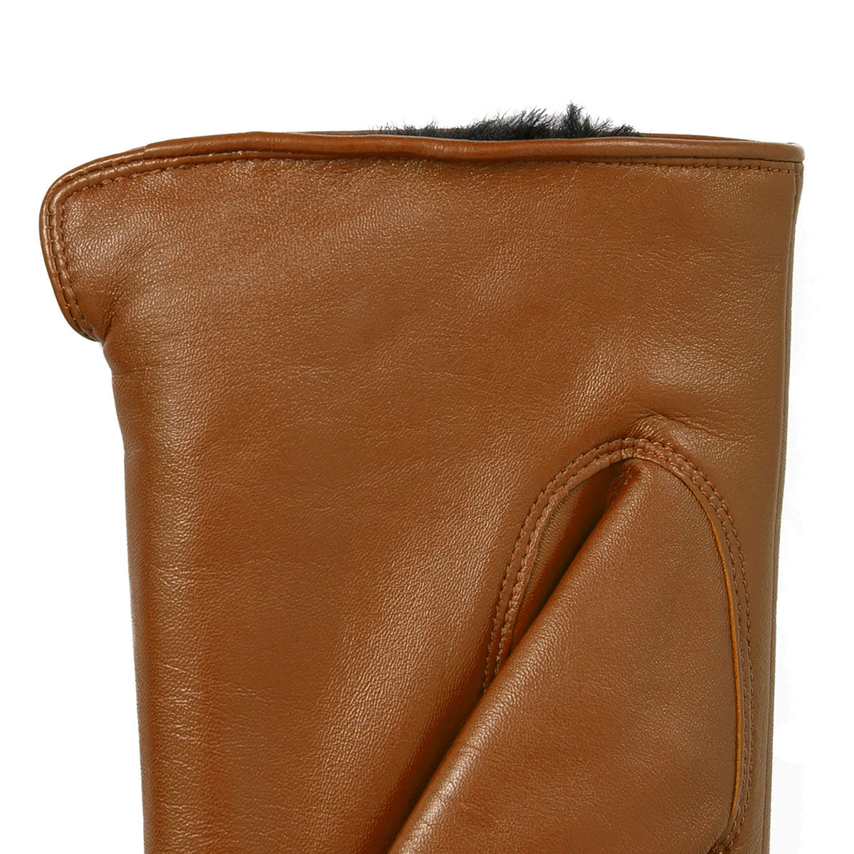 Touchscreen Single-Point Faux Fur-Lined Leather Gloves (Maria)