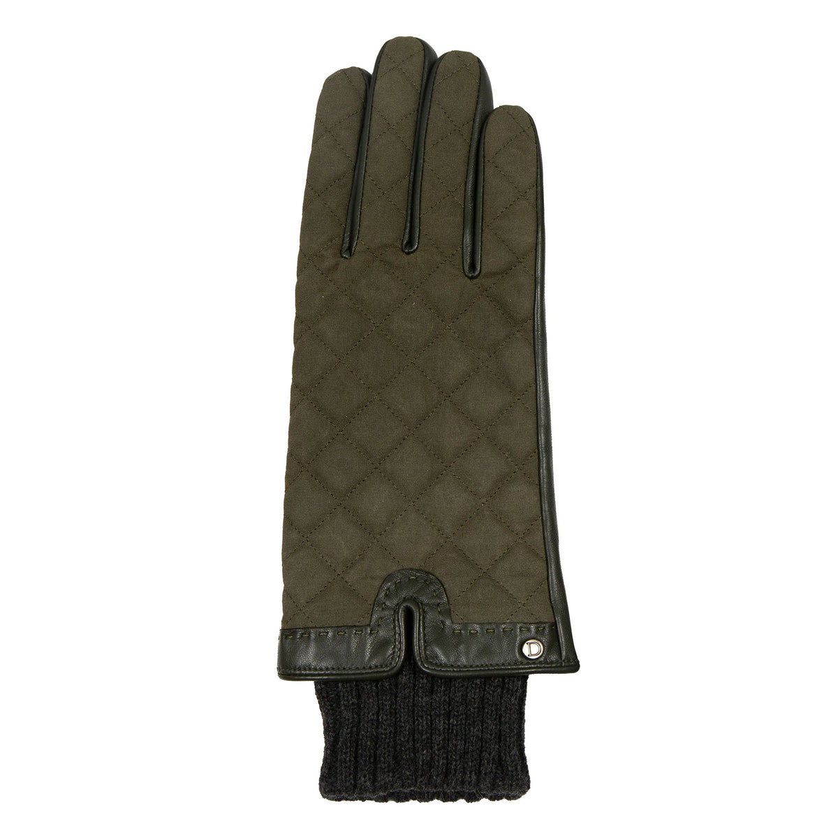 Touchscreen Water-Resistant Lined Waxed Cotton and Leather Gloves with Knitted Cuffs (Arabella)