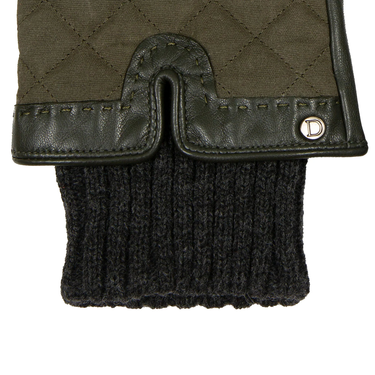 Touchscreen Water-Resistant Lined Waxed Cotton and Leather Gloves with Knitted Cuffs (Arabella)