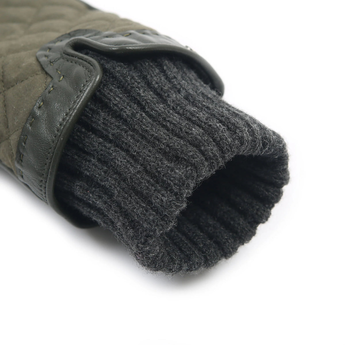 Touchscreen Water-Resistant Lined Waxed Cotton and Leather Gloves with Knitted Cuffs (Arabella)