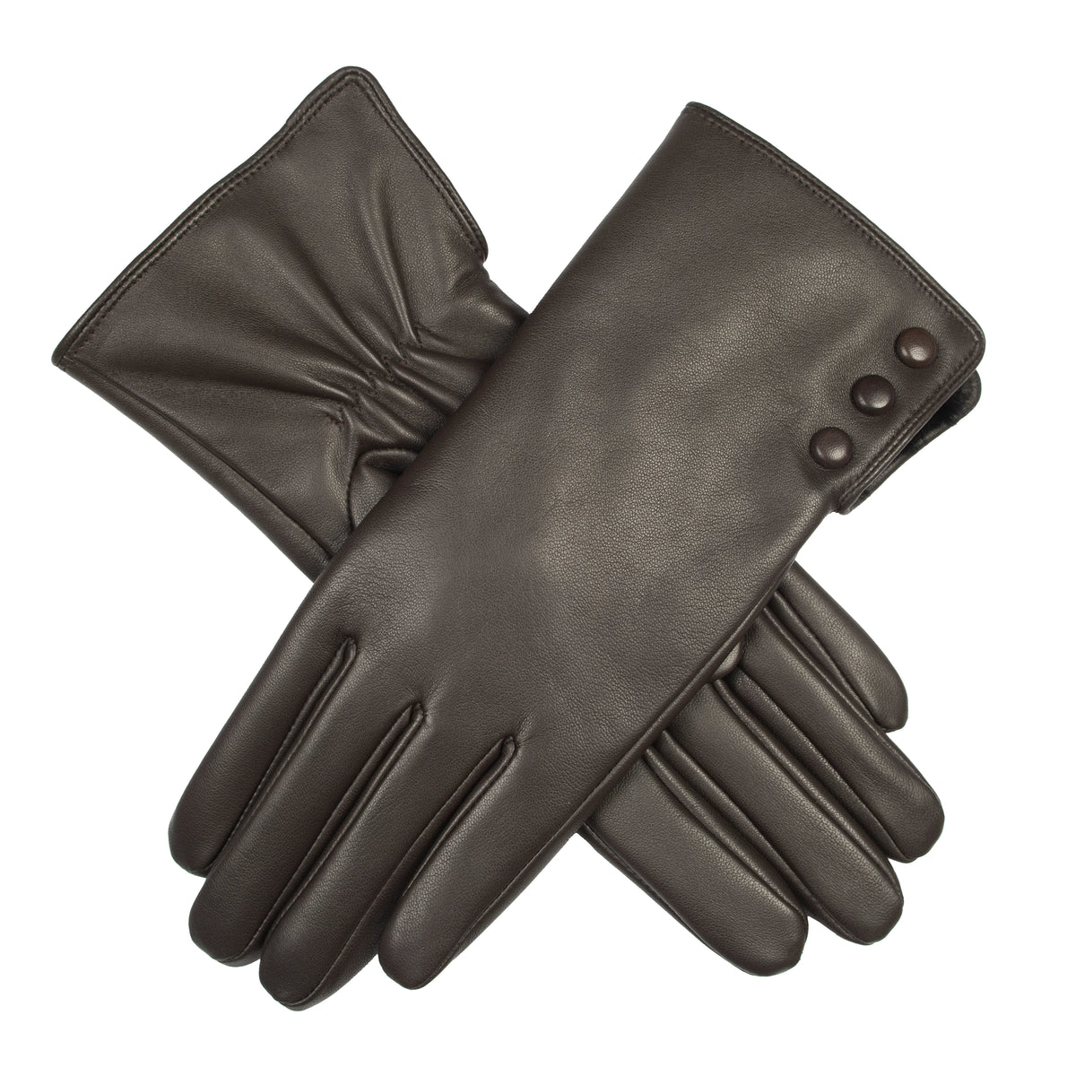 Women's Touchscreen Water-Resistant Faux Fur-Lined Leather Gloves with Buttons (Agata)