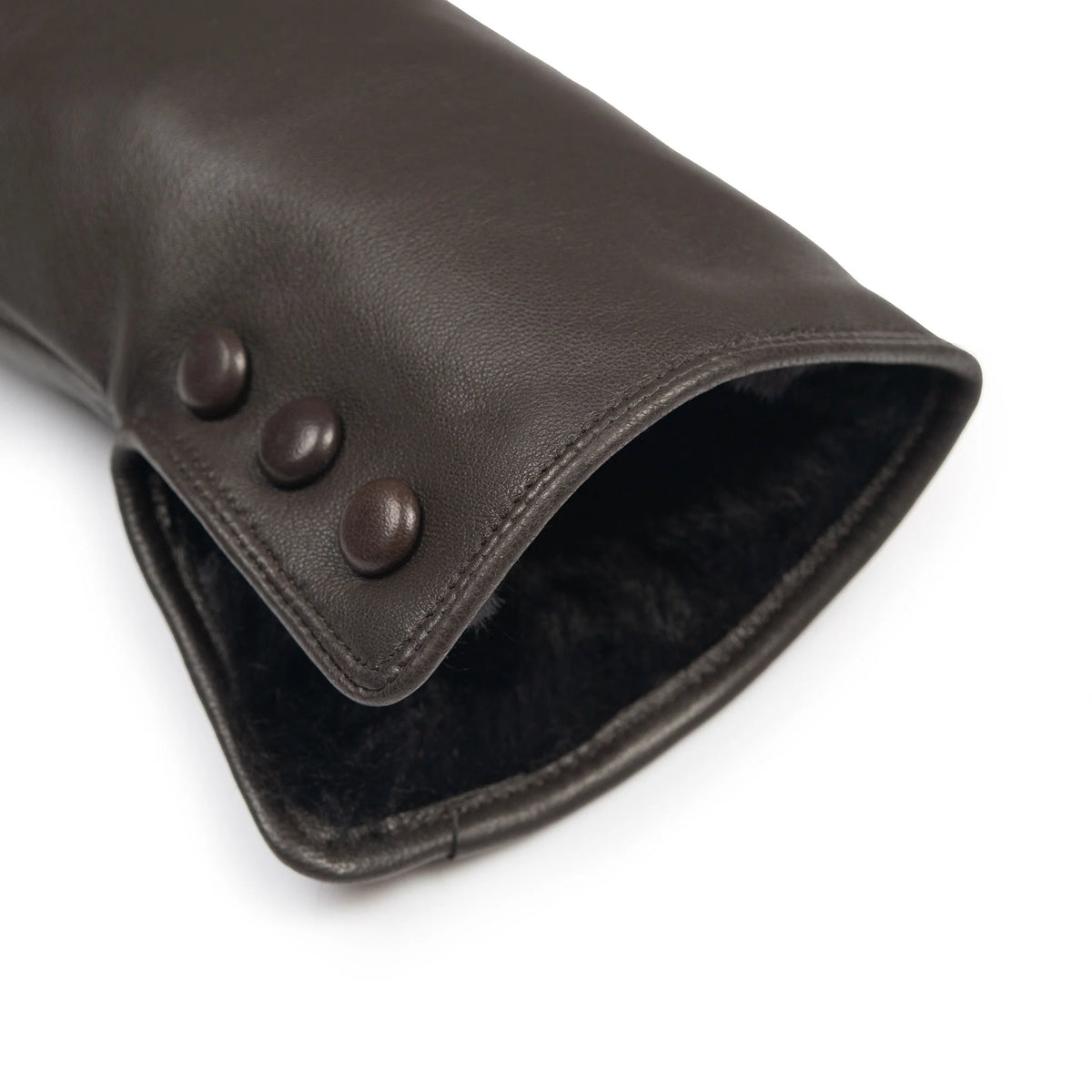Women's Touchscreen Water-Resistant Faux Fur-Lined Leather Gloves with Buttons (Agata)