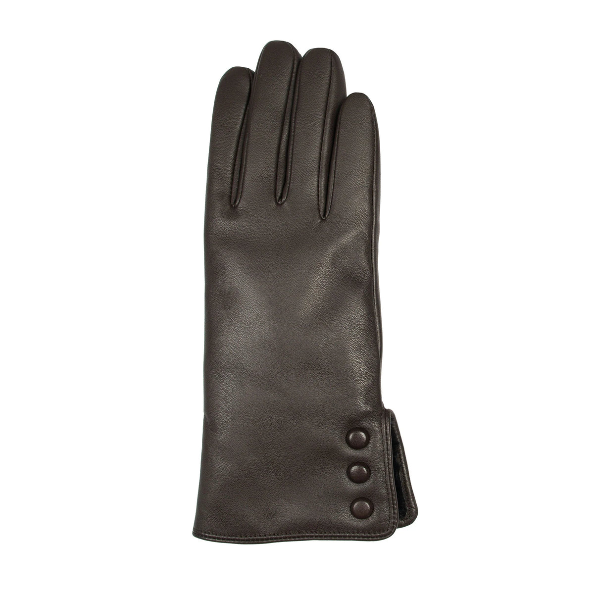 Women's Touchscreen Water-Resistant Faux Fur-Lined Leather Gloves with Buttons (Agata)