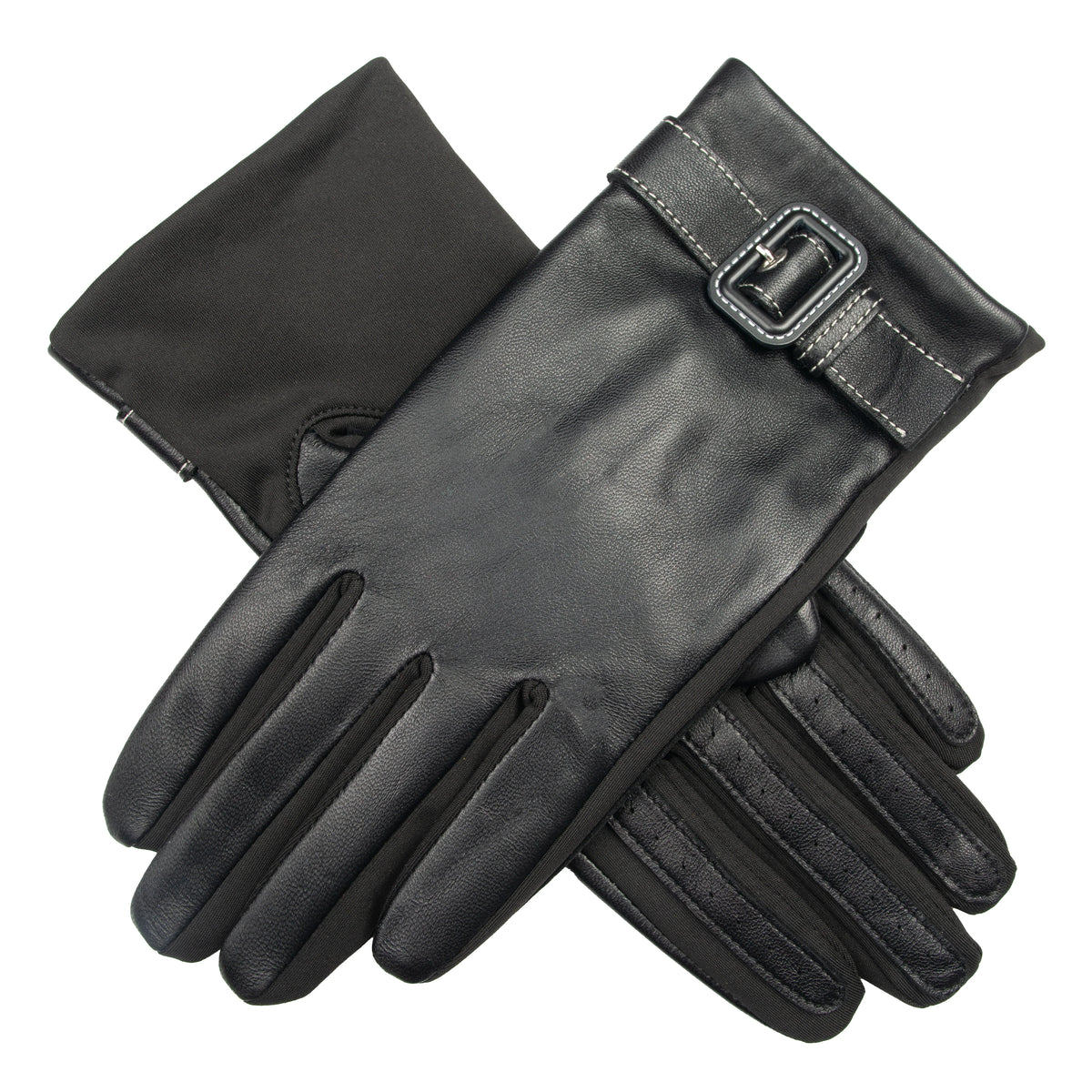 Water-Resistant Faux Silk-Lined Leather and Fabric Gloves