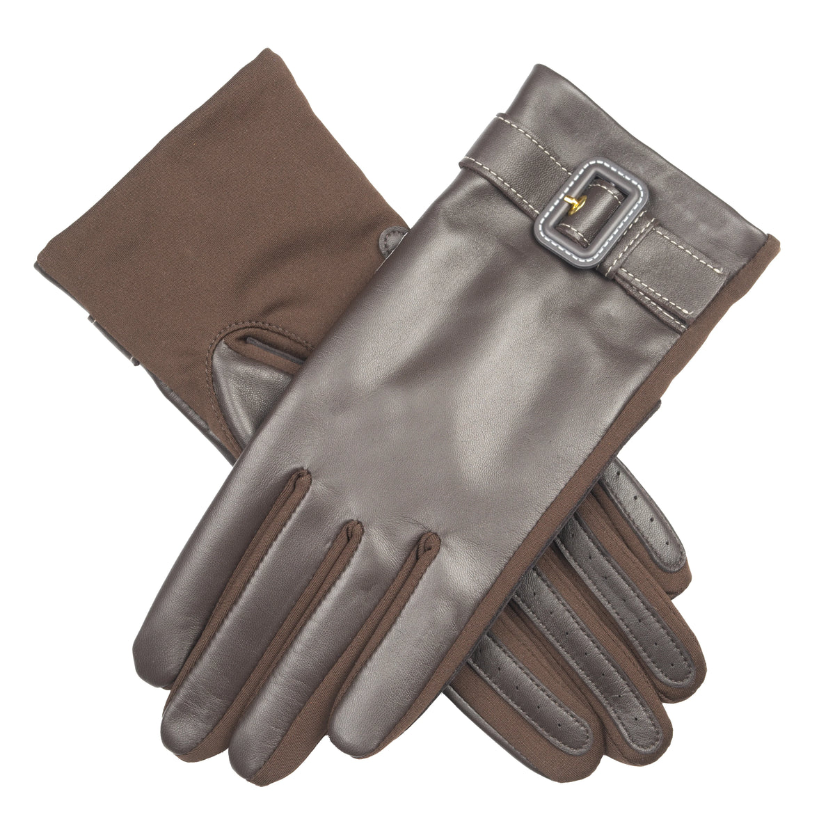 Water-Resistant Faux Silk-Lined Leather and Fabric Gloves