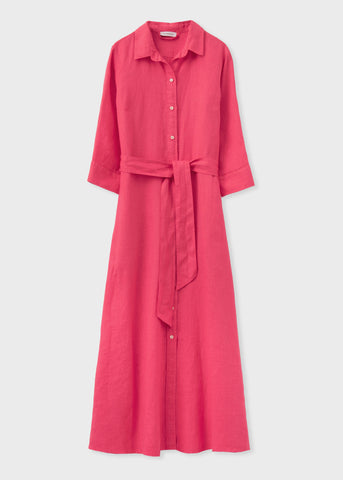Rosso Pink Linen Shirt Dress